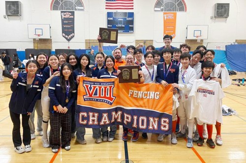 Great Neck South girls and boys fencing team secures Nassau County Championship. (Photo from the Great Neck Public School District’s Facebook)