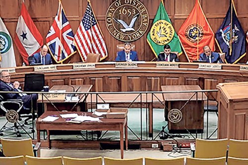 The Oyster Bay Town Board at the latest meeting on June 27. (Screen grab of Town of Oyster Bay Town Board meeting live stream)
