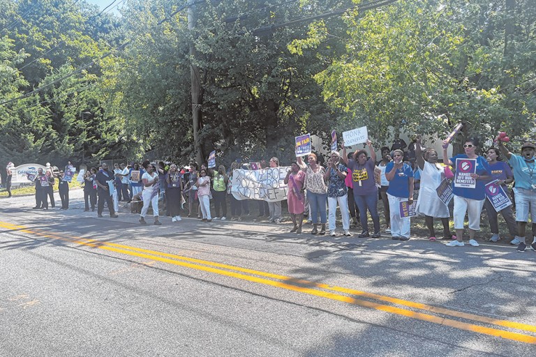 Cold Spring Hills Center for Nursing & Rehabilitation employees picketed in response to hearing that they may lose their benefits in August, 2023.  (Photo by Jennifer Corr)