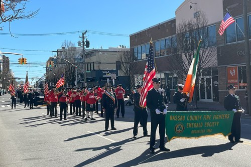 Members of the Nassau County Firefighters Emerald Society marched.
