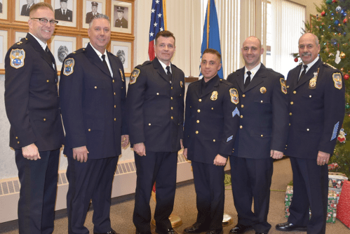 From the left:  Assistant Chief Kevin McCarroll, Deputy Chief William Zwerlein, Lieutenant Nicholas Dello-Iacono, Sergeant John Steadman, Lieutenant Alexander Mott and Chief Robert Del Muro (Contributed photo)