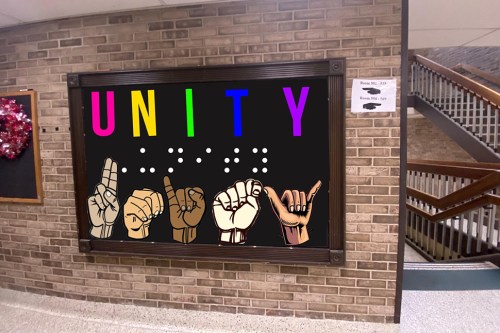 Olivia Silberman’s UNITY outline for the mural at Port Washington’s Helen Keller National Center for DeafBlind Youth and Adults (Photo from Devin Spizz)