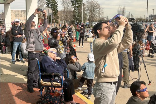 Hundreds visited the Cradle of Aviation Museum to mark the solar eclipse on Monday, April 8, 2024. (Credit: Joe Morreale)