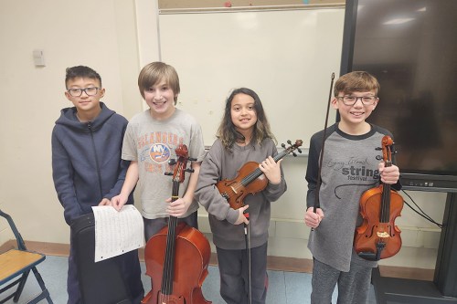 L to R: John Lewis Childs School students Lucas Lee, Jack Kelleher, Bellamy Rodriguez and Anthony Green. (Courtesy of the Floral Park-Bellerose Union Free School District)