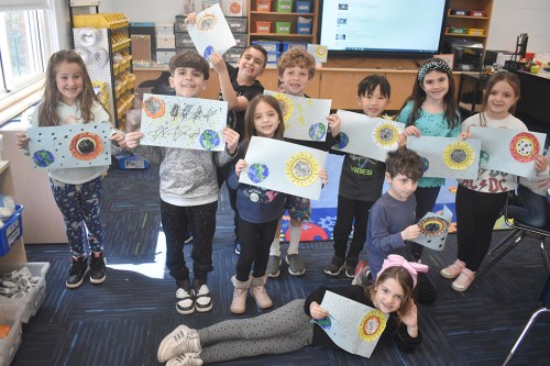 Forest Lake Elementary School first-graders made crafts to celebrate the solar eclipse on April 8. (Contributed photo)