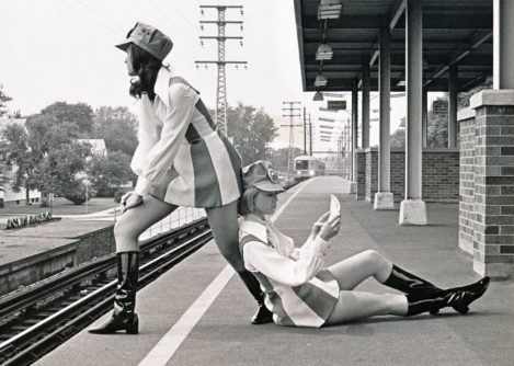 In this undated photo, likely from the early 1970s, two ‘mini maids’ pose for a photo at Bellerose Station. (Courtesy of Dave Morrison)