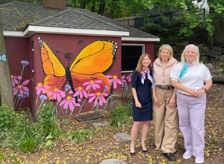 From the left: Baxter’s Pond Foundation co-president Kim Keiserman, artist Michelle Shain and project leader Holly Byrne (Contributed photo)