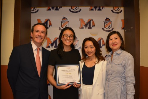 From the left: Mr Richard Rider the principal of Manhasset Secondary School, award winner Ada Shu, Rosalyn Meyer, president of CAANH, Ersula Wang, board member of CAANH (Photo by the Chinese American Association of North Hempstead) 
