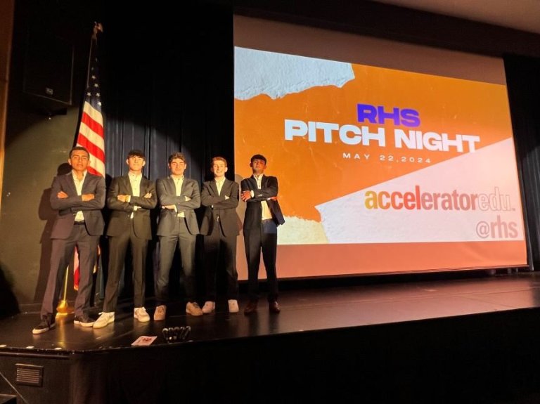SharkTank_Cover This year’s winning team from the RHS Accelerator program. (Photos courtesy of the Roslyn School District)