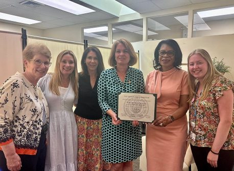 Nancy Lane, Alexis Siegel, Ruth Fortunoff Cooper, Dr. Nellie Taylor-Walthrust, Sara Popofsky DeSena at the opening of the Leeds Place's lactation room (Photo from North Shore Child & Family Guidance Center)