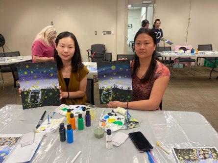 Madhumita Sen teaches acrylic painting classes at local librarys (Photo provided by a Syosset Public Library painting program)