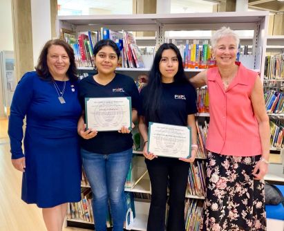 From the left: Council Member Mariann Dalimonte, Angela Parada, Jazmin Ramirez-Rodriguez and Rachel Fox (Photo from the Town of North Hempstead)