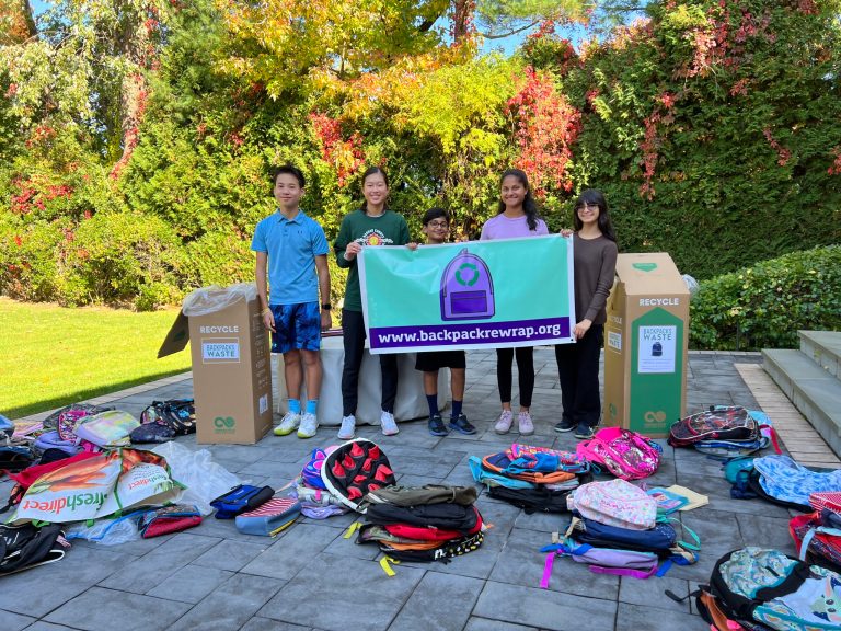 IMG_1491 The Backpack Rewrap team organizing donated backpacks (Photo provided by Anika Tolat)
