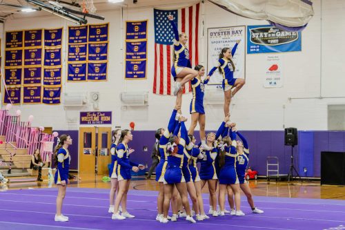 OBHS-peprally (3 of 7) The varsity cheer squad performed at the rally (Photos provided by the Oyster Bay-East Norwich School District)