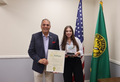 Sara Covelli and supervisor Saladino (Photo provided by the Town of Oyster Bay)