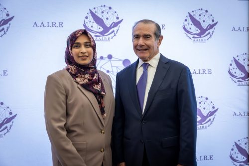 Asian American Institute for Research and Engagement CEO and Founder, Farrah Mozawalla and the Executive Director for National Center for Suburban Studies at Hofstra, Larry Levy (Photo provided by Farrah Mozawalla)