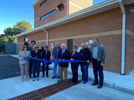 Lavine, with Panzenbeck and Glen Cove officials, cuts the ribbon at the new Seaman Road well (Photos courtesy of the Office of Assemblymember Charles Lavine)