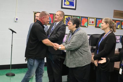 Phyllis Dalton and her fellow trustees thanked each crew member in attendance. (Photo courtesy of Levittown Public Schools)